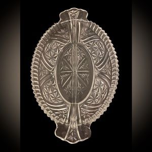 1940s Vintage Cut Glass Relish Tray with Divider.